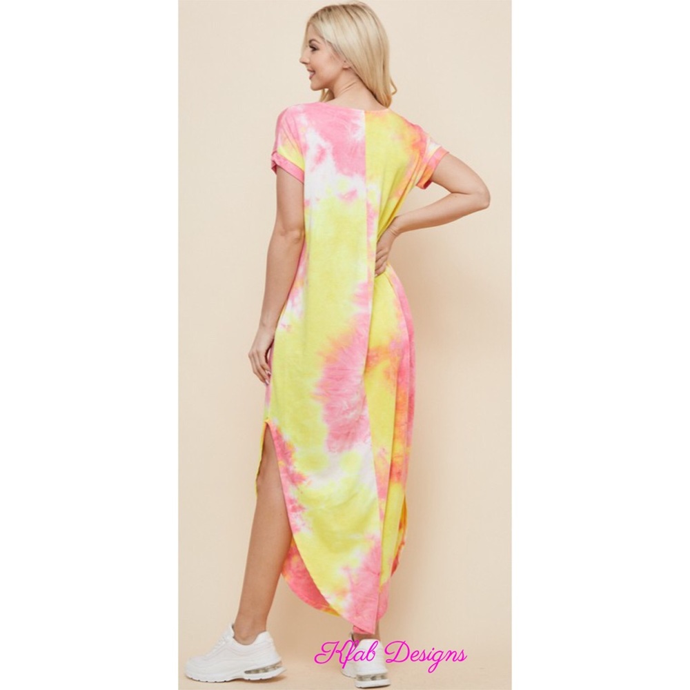 💗LAST 1! V Neck Tie Dye Maxi Dress w/Side Slits! - Picture 8 of 8